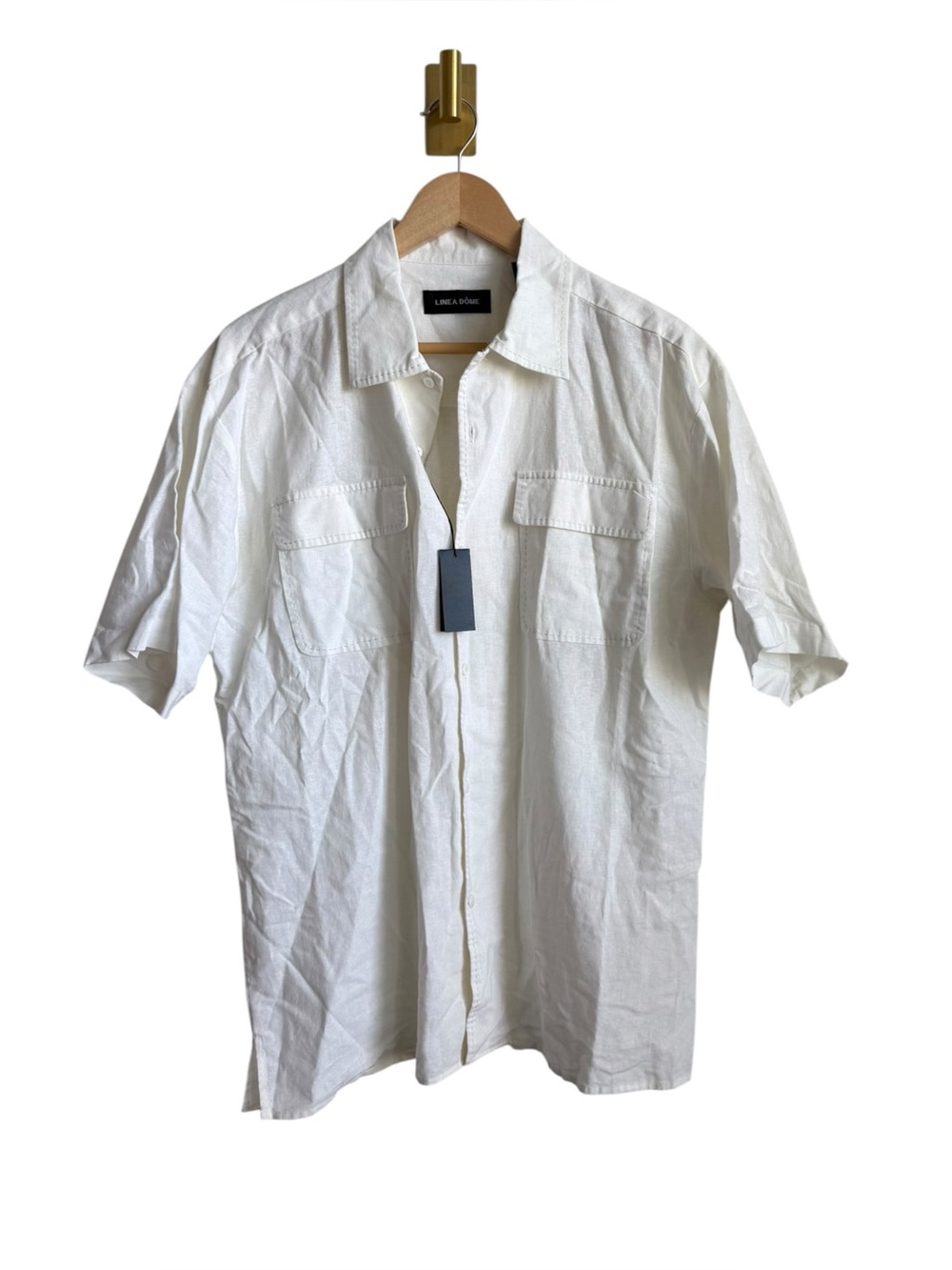 Linea Dome Men's Linen Cotton Relaxed Button Down Shirt White NWT Large